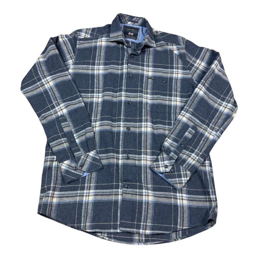 Guide London Cotton Blend Green Plaid Flannel Casual Button Up Men's Medium